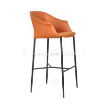 Taburete de barra de acero inoxidable de cuero de silla de montar naranja